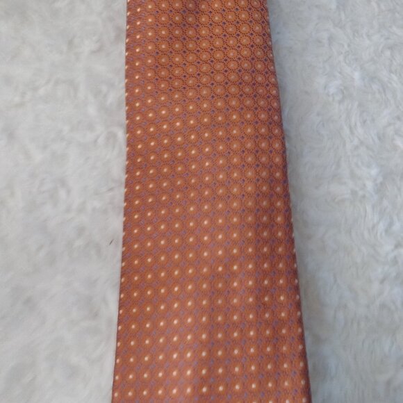 Tasso Elba 100% Silk Tie Orange Geometric Dot Pattern Classic Mens Necktie - Picture 5 of 5